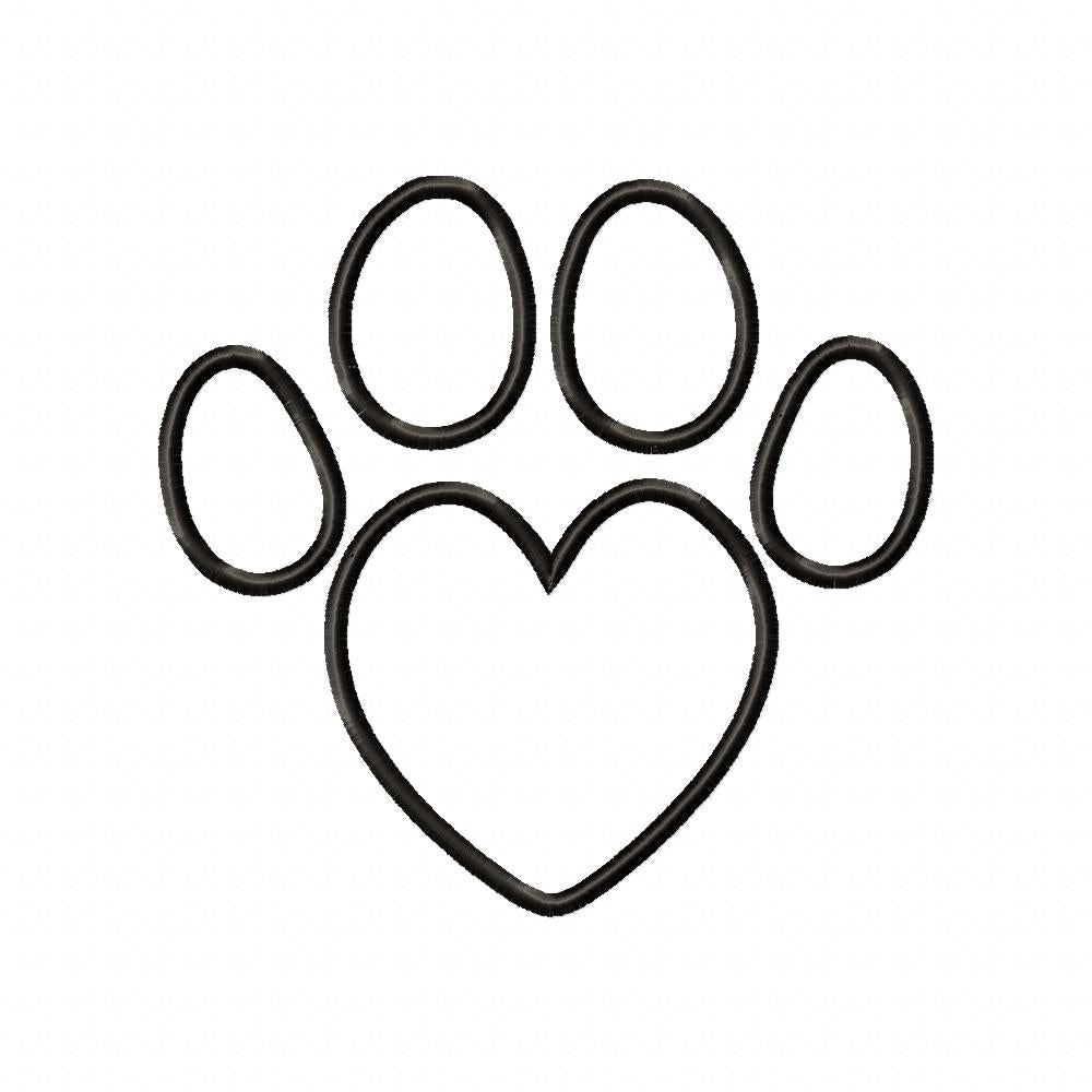 Heart Animal Paw Print - Applique - Machine Embroidery Design