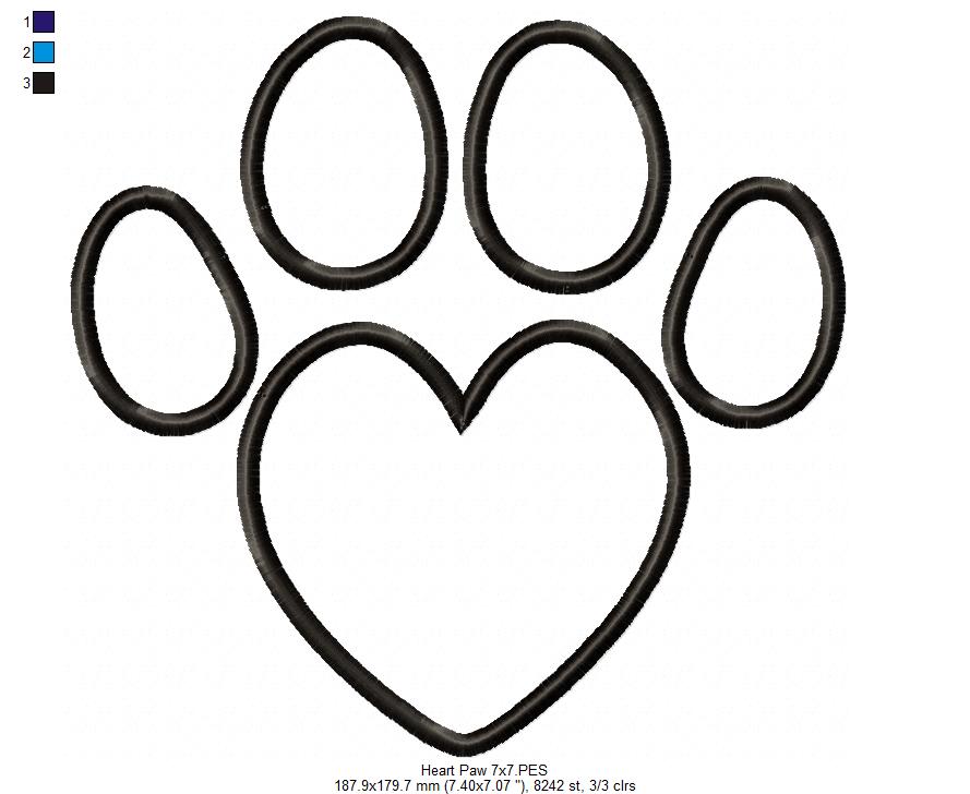 Heart Animal Paw Print - Applique - Machine Embroidery Design