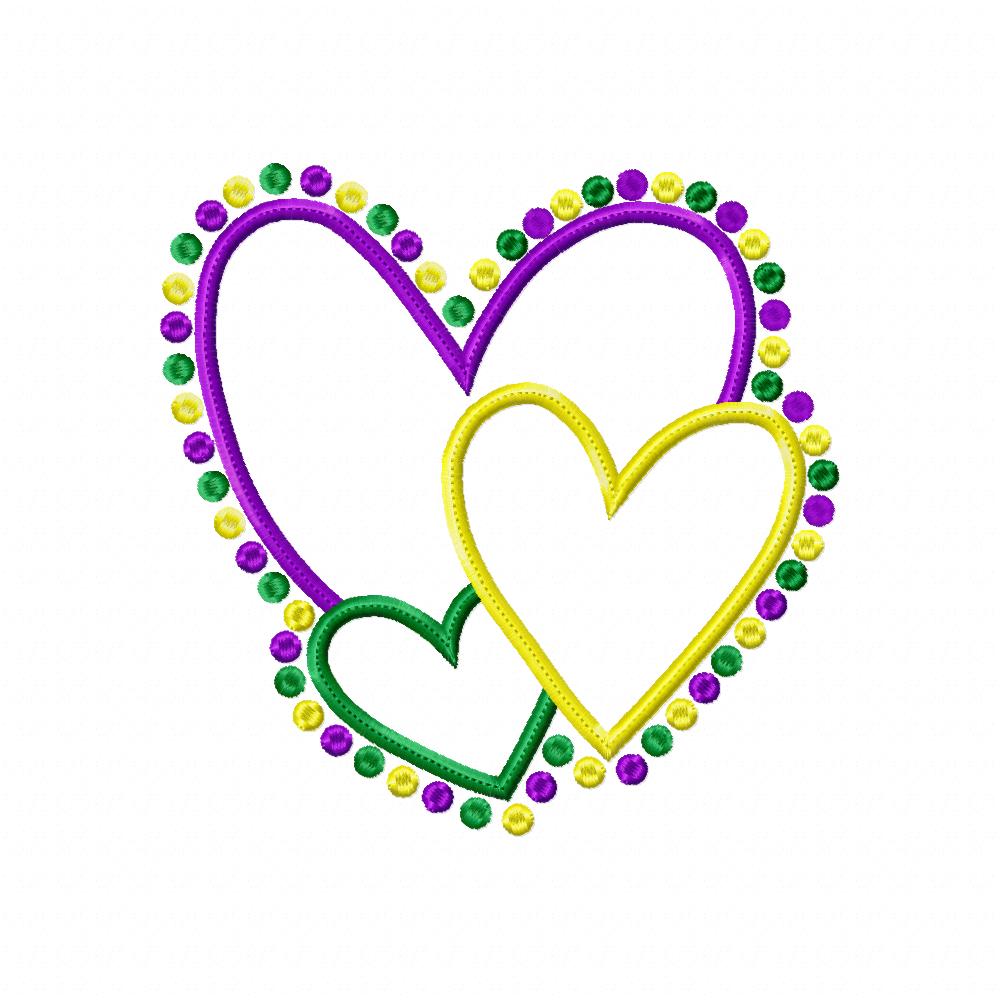 Mardi Gras Hearts and Beads - Applique - Machine Embroidery Design