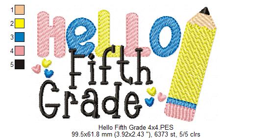 Hello Fifth Grade Pencil - Rippled Stitch