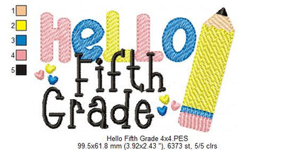 Hello Fifth Grade Pencil - Rippled Stitch