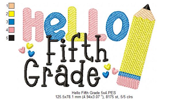 Hello Fifth Grade Pencil - Rippled Stitch