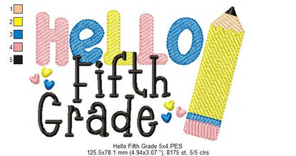 Hello Fifth Grade Pencil - Rippled Stitch