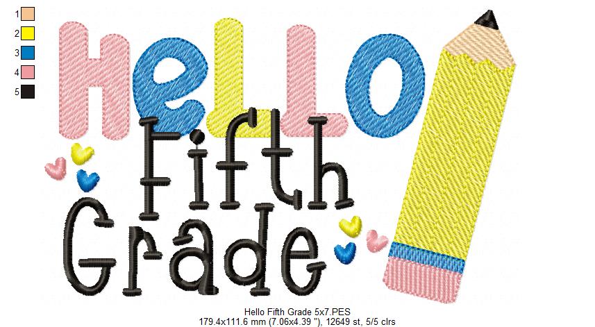 Hello Fifth Grade Pencil - Rippled Stitch