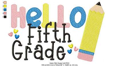 Hello Fifth Grade Pencil - Rippled Stitch