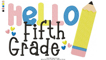 Hello Fifth Grade Pencil - Rippled Stitch