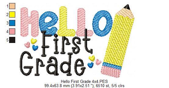 Hello First Grade Pencil - Rippled Stitch