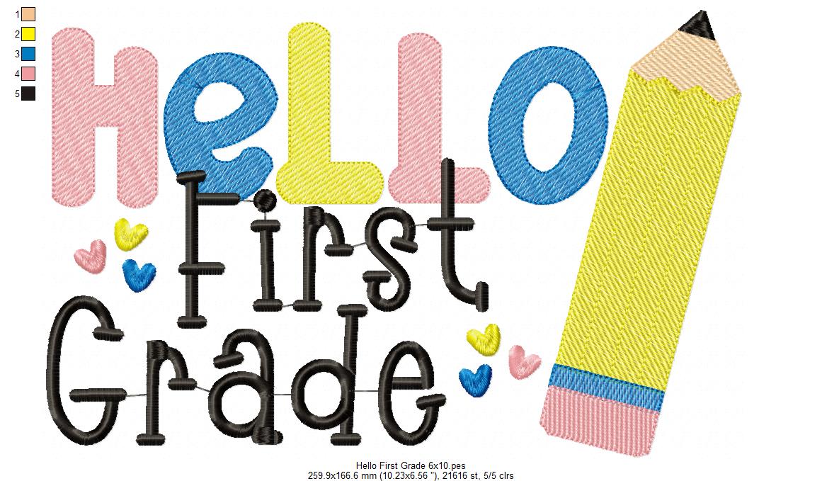 Hello First Grade Pencil - Rippled Stitch