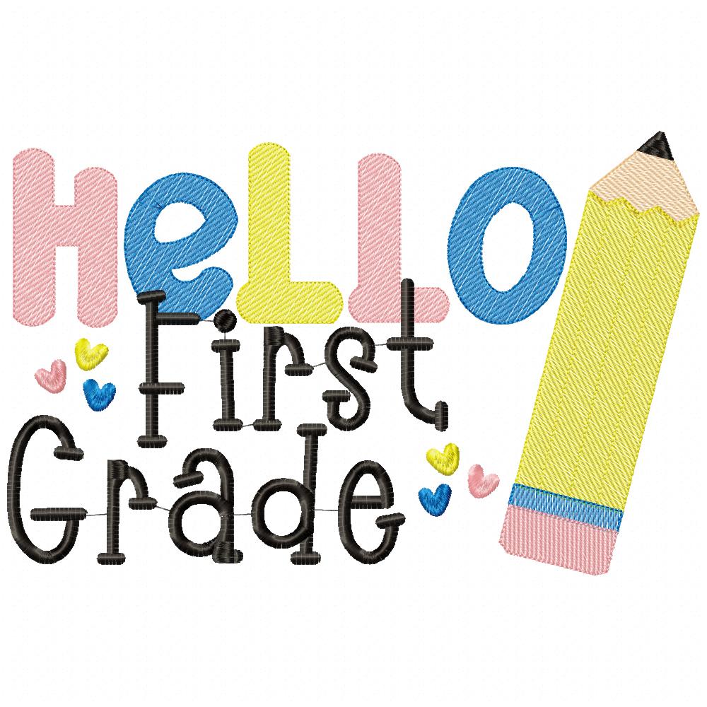 Hello First Grade Pencil - Rippled Stitch