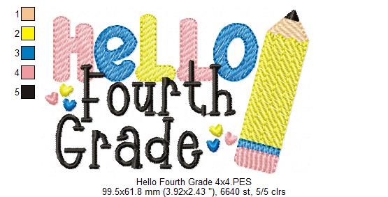 Hello Fourth Grade Pencil - Rippled Stitch