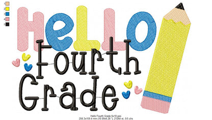 Hello Fourth Grade Pencil - Rippled Stitch