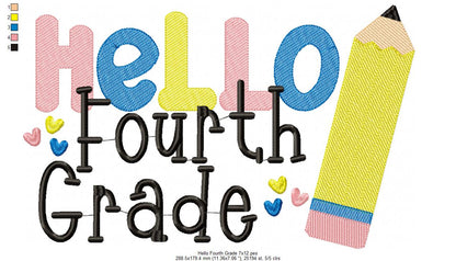 Hello Fourth Grade Pencil - Rippled Stitch