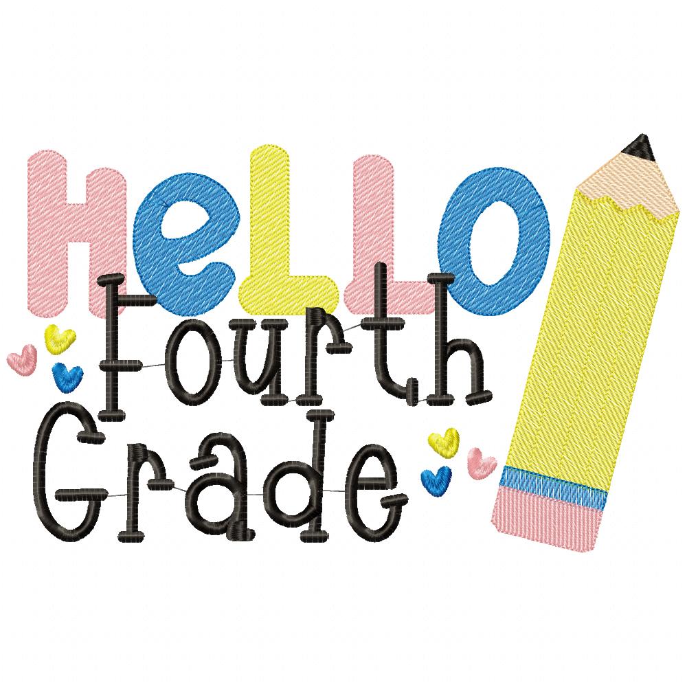 Hello Pre-K to 6th Grade Pencil - Rippled Stitch - Set of 9 designs