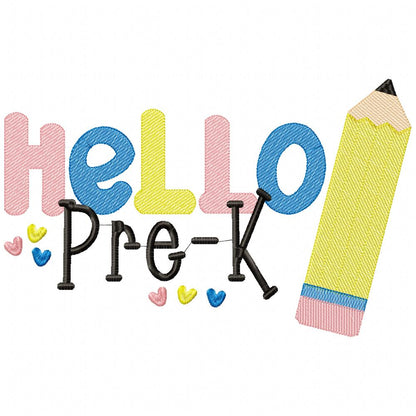 Hello Pre-K to 6th Grade Pencil - Rippled Stitch - Set of 9 designs