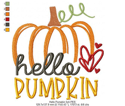 Hello Pumpkin - Fill Stitch - Machine Embroidery Design