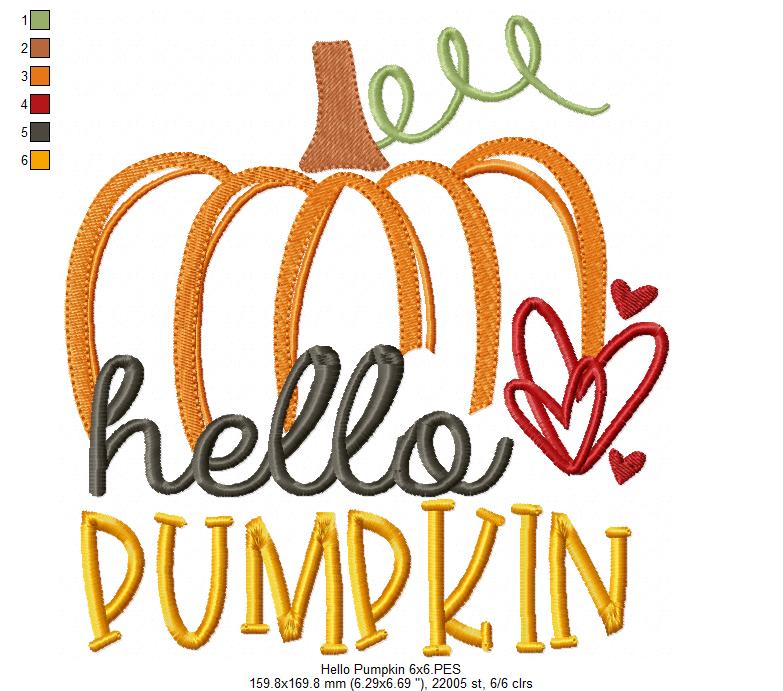 Hello Pumpkin - Fill Stitch - Machine Embroidery Design
