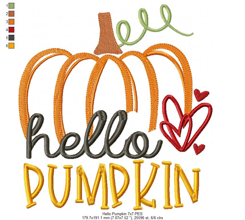 Hello Pumpkin - Fill Stitch - Machine Embroidery Design