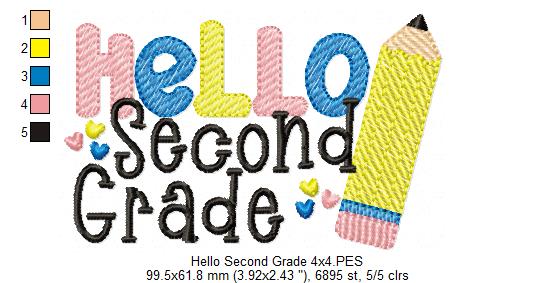 Hello Second Grade Pencil - Rippled Stitch