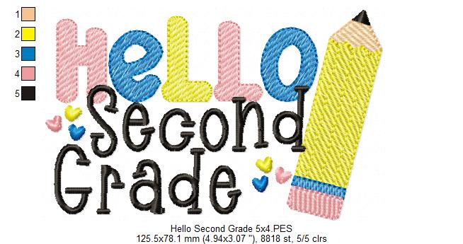 Hello Second Grade Pencil - Rippled Stitch