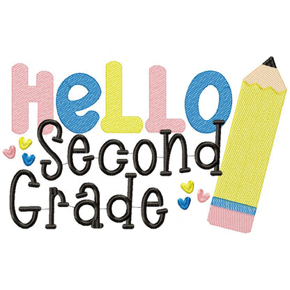 Hello Pre-K to 6th Grade Pencil - Rippled Stitch - Set of 9 designs