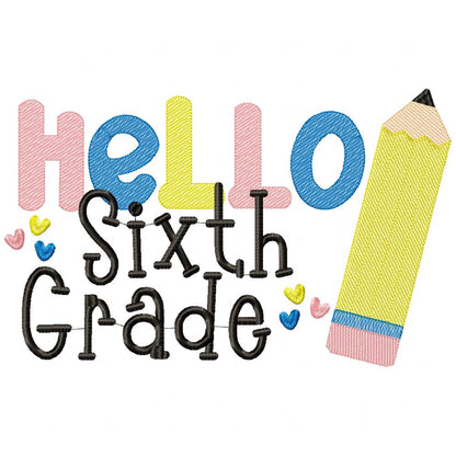Hello Pre-K to 6th Grade Pencil - Rippled Stitch - Set of 9 designs