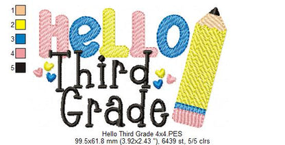 Hello Third Grade Pencil - Rippled Stitch