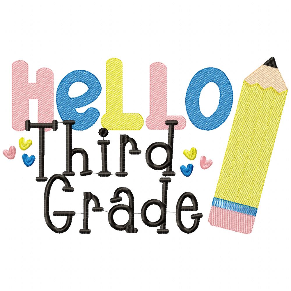 Hello Third Grade Pencil - Rippled Stitch