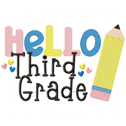 Hello Third Grade Pencil - Rippled Stitch