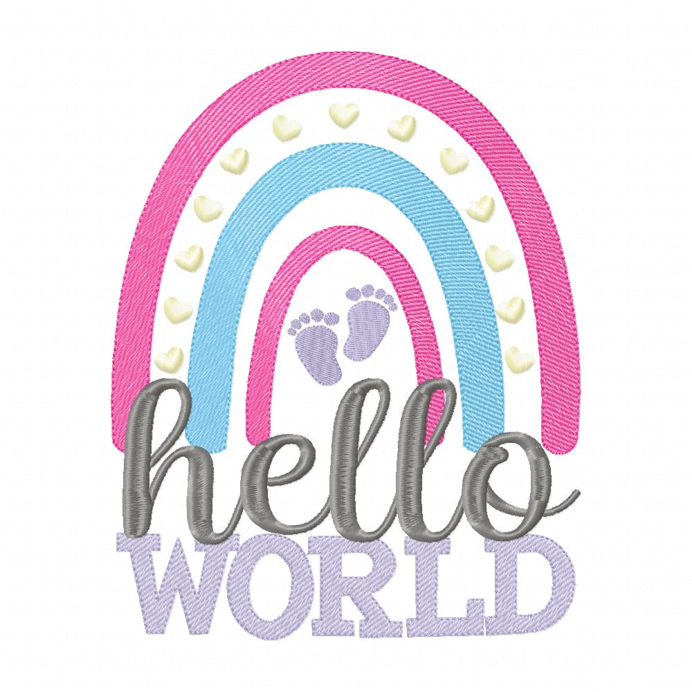 Hello World Rainbow - Rippled Stitch - Machine Embroidery Design