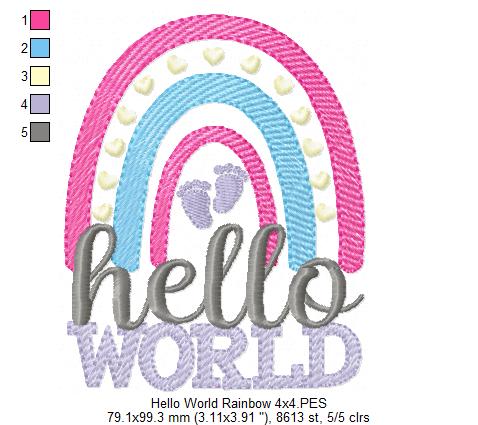 Hello World Rainbow - Rippled Stitch - Machine Embroidery Design