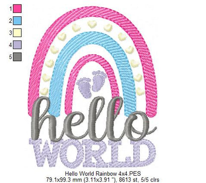 Hello World Rainbow - Rippled Stitch - Machine Embroidery Design