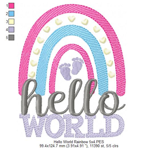 Hello World Rainbow - Rippled Stitch - Machine Embroidery Design