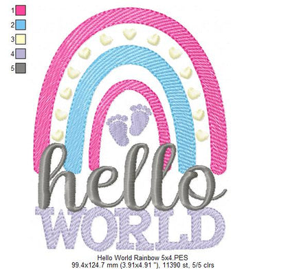 Hello World Rainbow - Rippled Stitch - Machine Embroidery Design