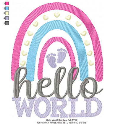 Hello World Rainbow - Rippled Stitch - Machine Embroidery Design