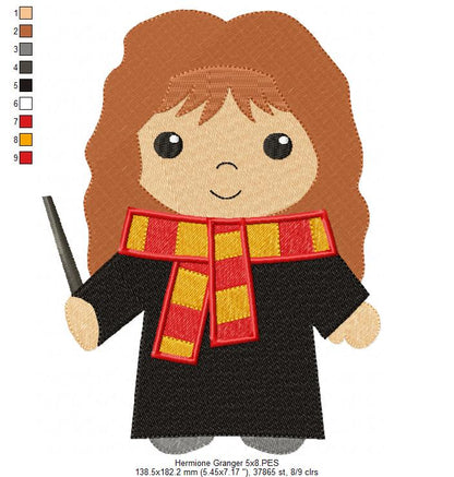 Three Wizard Kids and Platform - Set of 4 designs - Fill Stitch Machine Embroidery Design