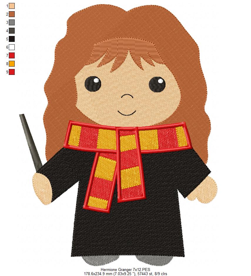 Three Wizard Kids and Platform - Set of 4 designs - Fill Stitch Machine Embroidery Design