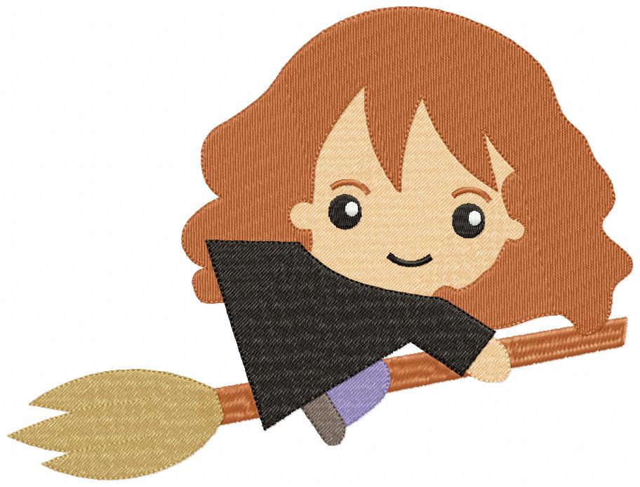 Wizard Girl on the Broom - Fill Stitch Machine Embroidery Design