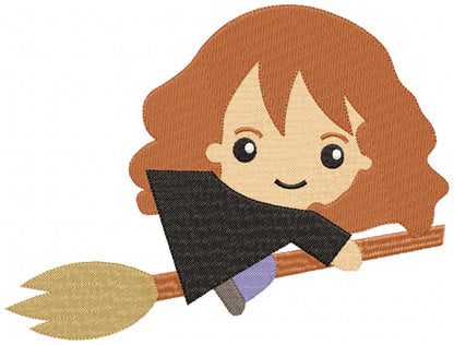 Wizard Girl on the Broom - Fill Stitch Machine Embroidery Design