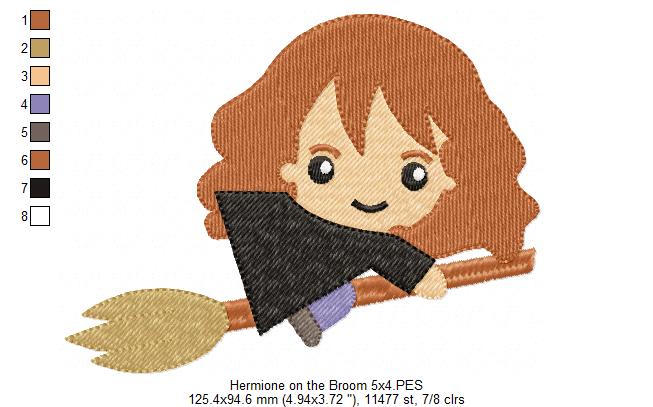 Wizard Girl on the Broom - Fill Stitch Machine Embroidery Design