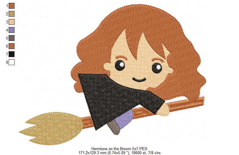 Wizard Girl on the Broom - Fill Stitch Machine Embroidery Design