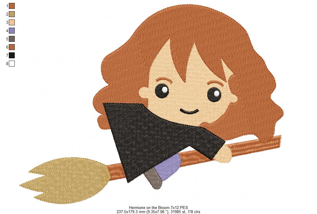 Wizard Girl on the Broom - Fill Stitch Machine Embroidery Design