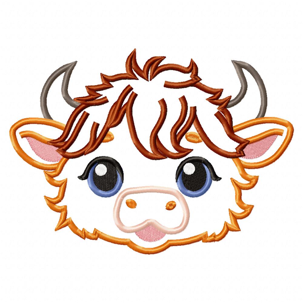 Highland Cow Boy Face - Applique - Machine Embroidery Design