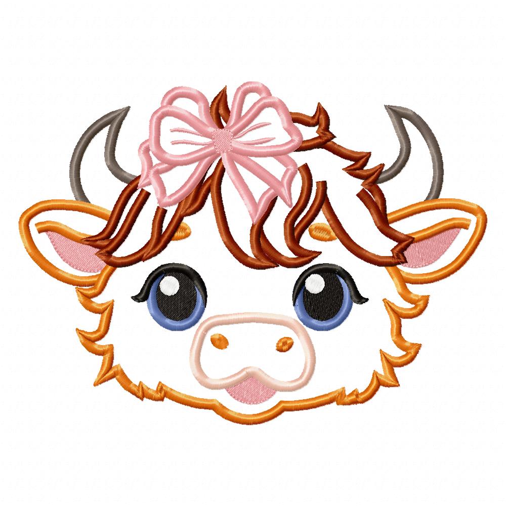 Highland Cow Girl Face - Applique - Machine Embroidery Design