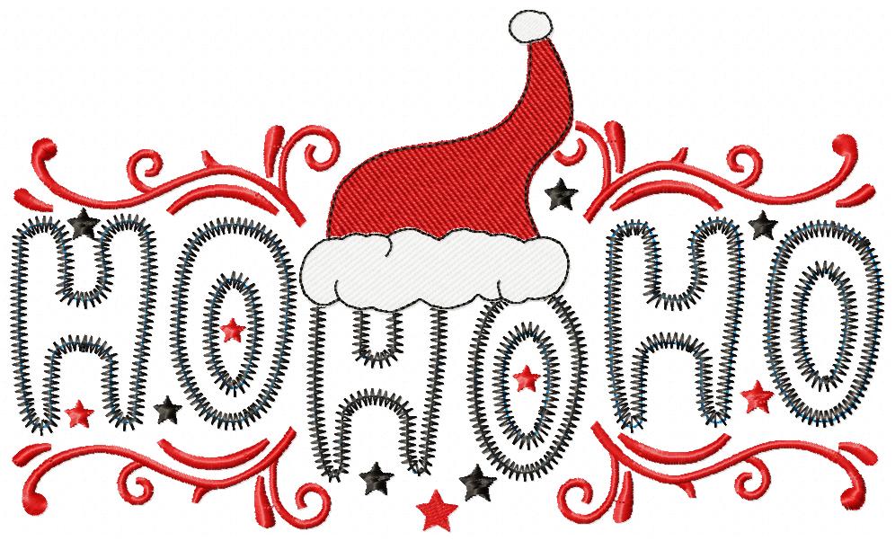 Santa Swirl Ho Ho Ho – zigzag applique – Machine Embroidery Design