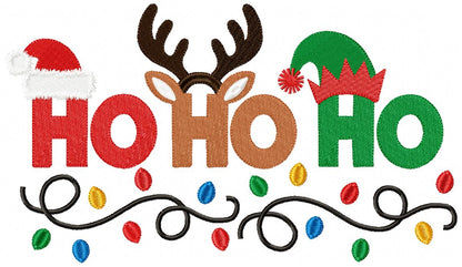 Ho Ho Ho Reindeer Elf Lights – Fill Stitch – Machine Embroidery Design
