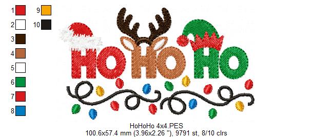 Ho Ho Ho Reindeer Elf Lights – Fill Stitch – Machine Embroidery Design