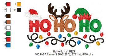 Ho Ho Ho Reindeer Elf Lights – Fill Stitch – Machine Embroidery Design