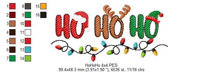 Holiday Lights Ho Ho Ho – Fill Stitch – Machine Embroidery Design