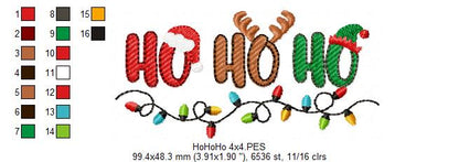 Holiday Lights Ho Ho Ho – Fill Stitch – Machine Embroidery Design