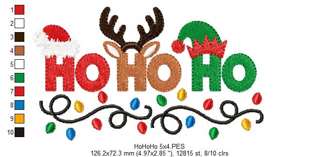 Ho Ho Ho Reindeer Elf Lights – Fill Stitch – Machine Embroidery Design